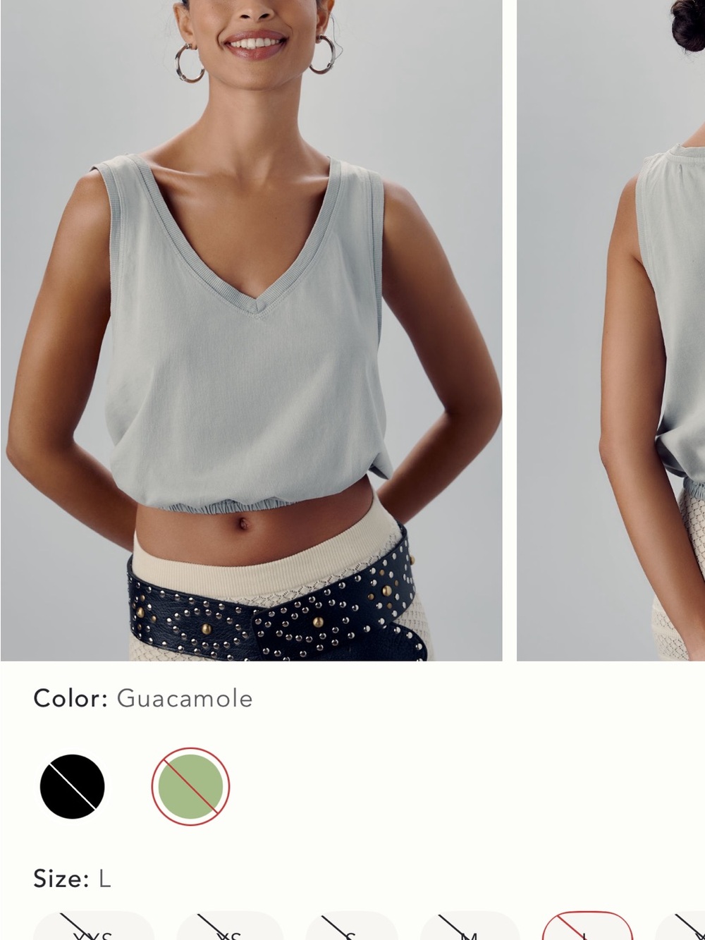 Anthropologie Pilcro Women's V-Neck Cropped Tank Top - Guacamole